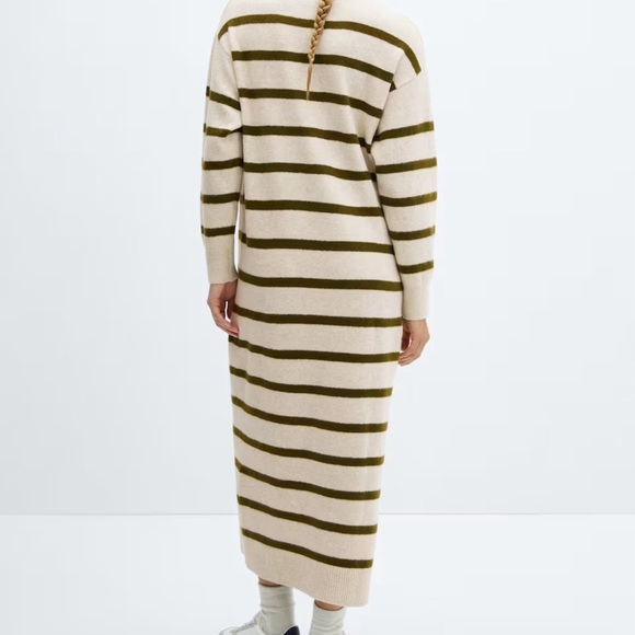 MANGO Knitted Turtleneck Sweater Dress Green Stripe Size 0 - Picture 3 of 4